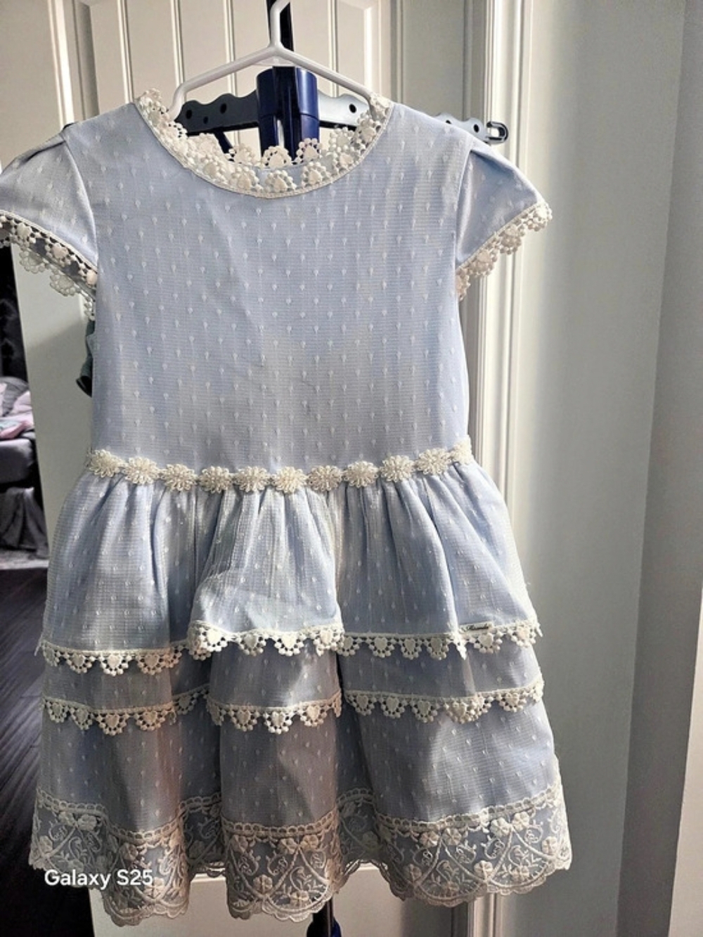 Girls Blue Lace Trim Party Dress